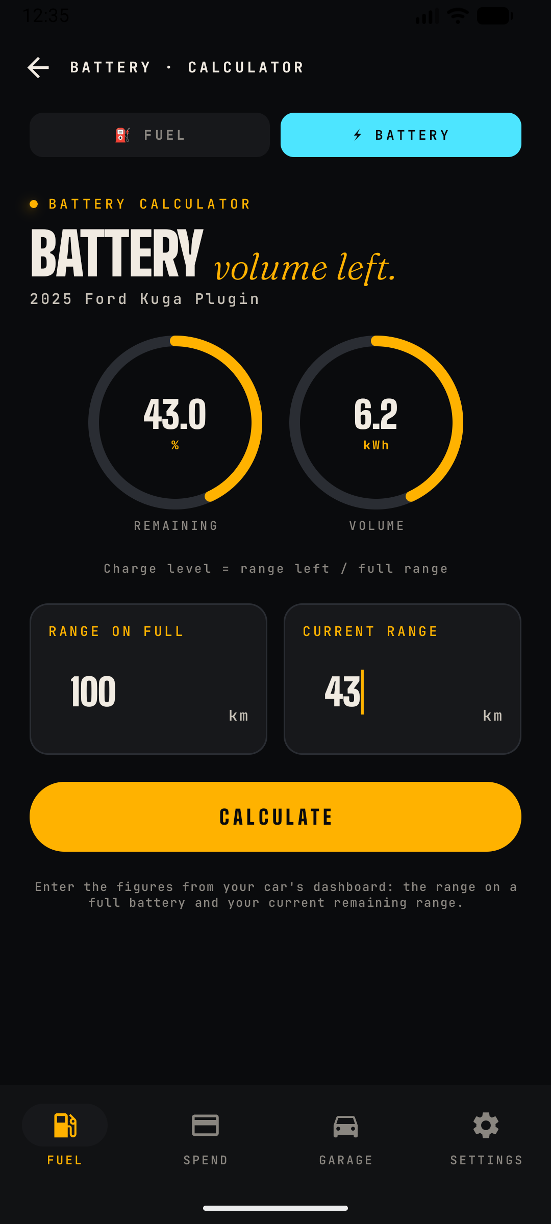 Battery calculator for a plug-in hybrid, electric side